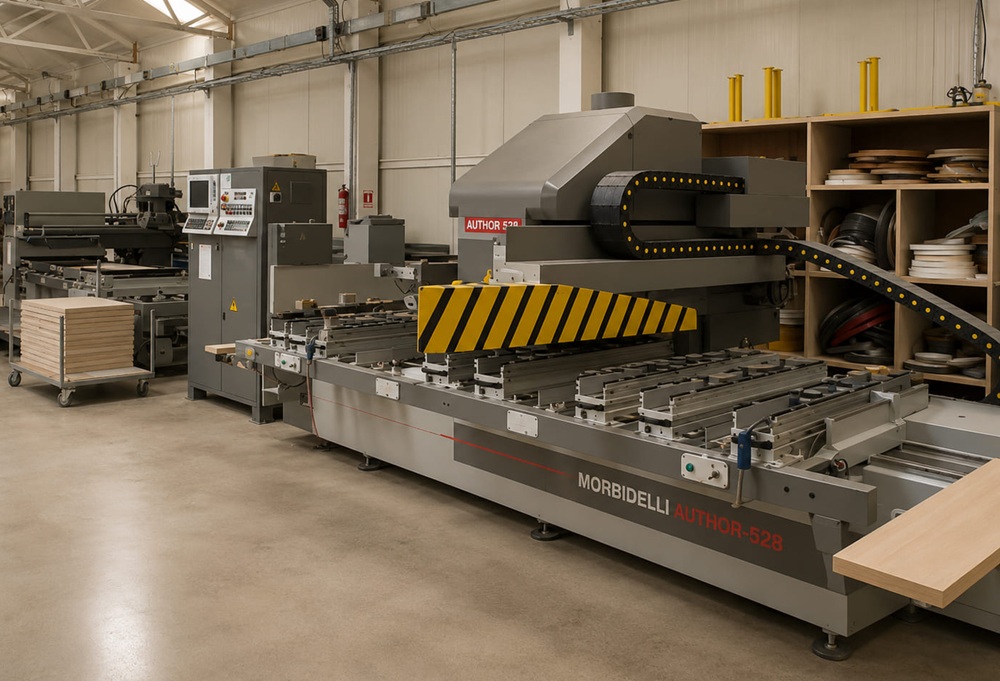 Solid-wood processing area with planing and milling machines